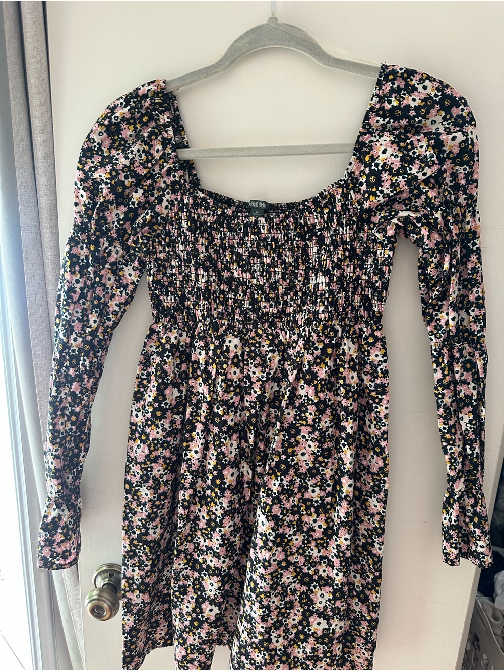 wild fable Black Floral Mini Dress with Pink and White Flowers